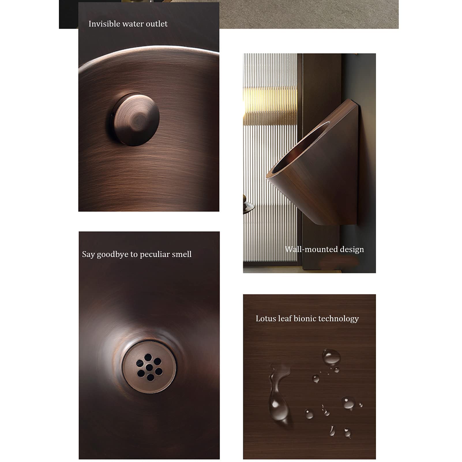 Orinatoio in Acciaio Inox 304, WC sospeso a Parete, orinatoio Maschile a Parete, Scarico a induzione, WC pubblico, Piccolo WC Verticale, Adatto per Famiglie, Ho, Brown-B