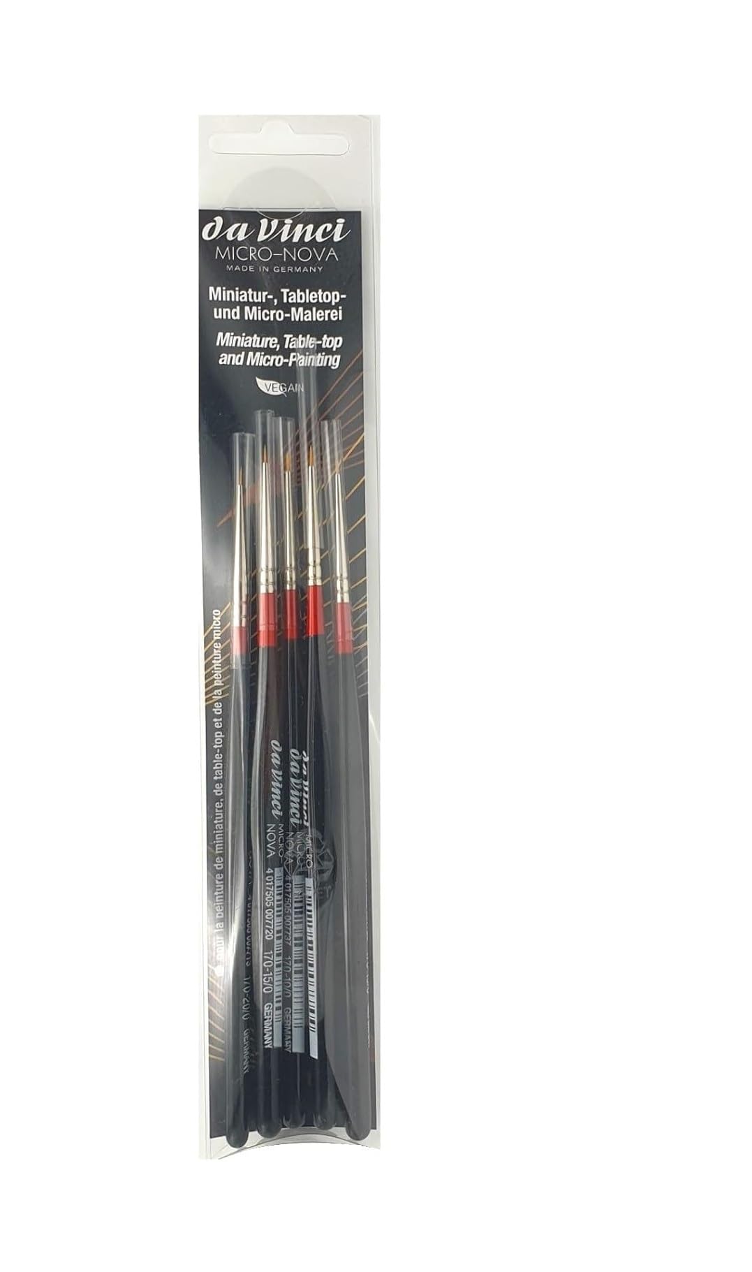 Da Vinci 1570 Serie170 Micro Nova Agua Color Cepillo, Fibra sintética, Verde,Nova,Set no.5/0,10/0,15/0,20/0.para Acuarela, Pintura al Óleo y Acrílico, Made in Germany + 1PCS