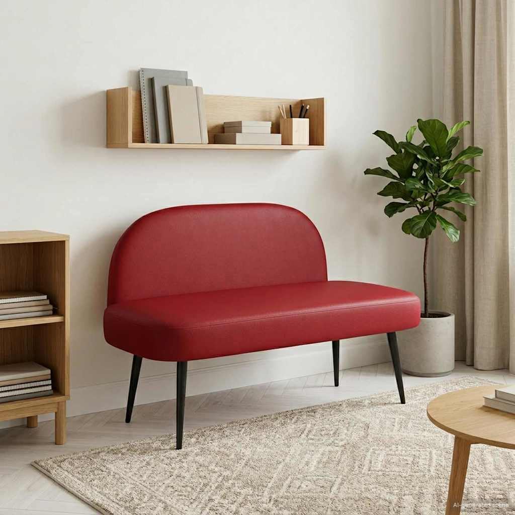 Gepolsterte Bank mit Rückenlehne Weinrot - 110 x 60 x 76 cm Kunstleder Sitzbank für Esszimmer, Wohnzimmer und Flur - Moderne Küchenbank 2-Sitzer mit Metallbeinen