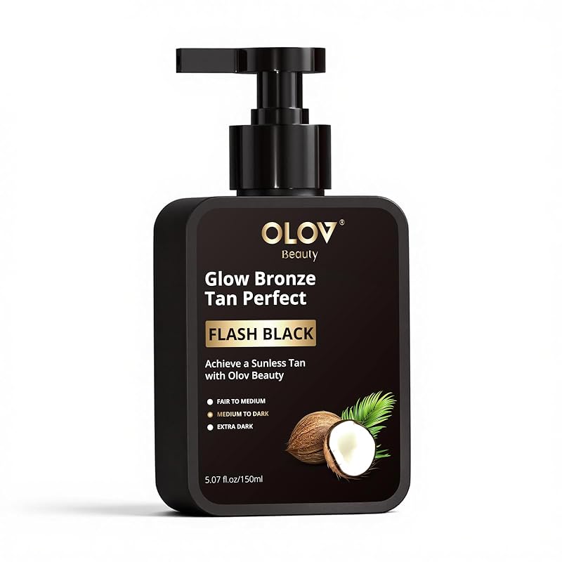 Loção autobronzeadora OLOV com manteiga de karité e óleo de coco, tonalidade média a escura, 150 mL