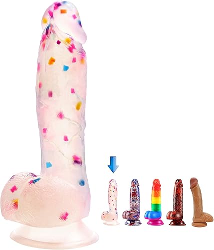 Consolador enorme de silicona líquida colorida de 7.6 pulgadas y consolador realista con bolas transparentes realistas y ventosa, consolador enorme