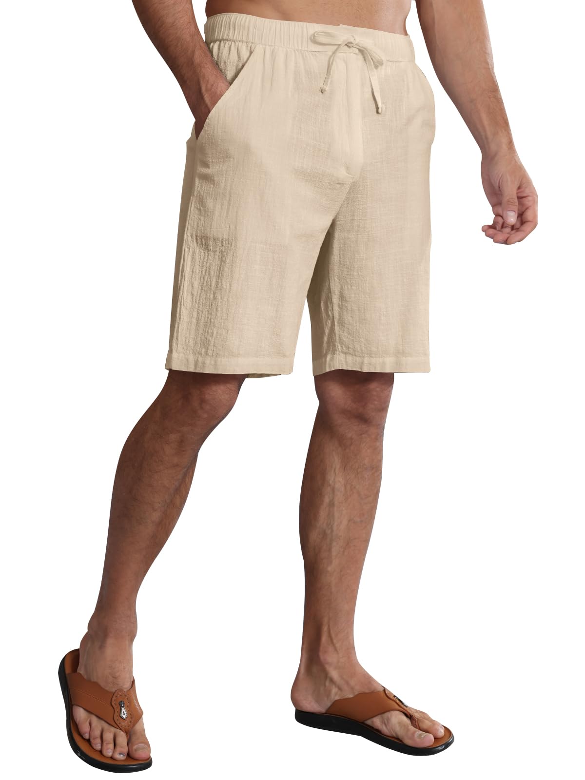 Huayuzh Kurze Hosen Herren Leinen Shorts Sommer Leichte Luftige Lockere Passform Freizeithose Urlaub Strand