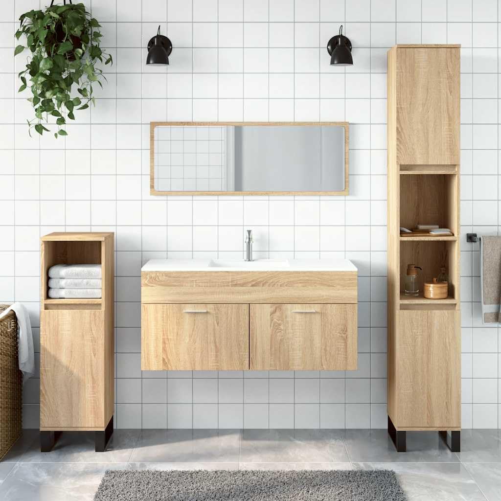 SYDE Armario de Baño con Espejo Madera de Ingeniería Roble Sonoma | Montaje en Pared, Amplio Almacenaje, Diseño Minimalista, Resistente a la Humedad