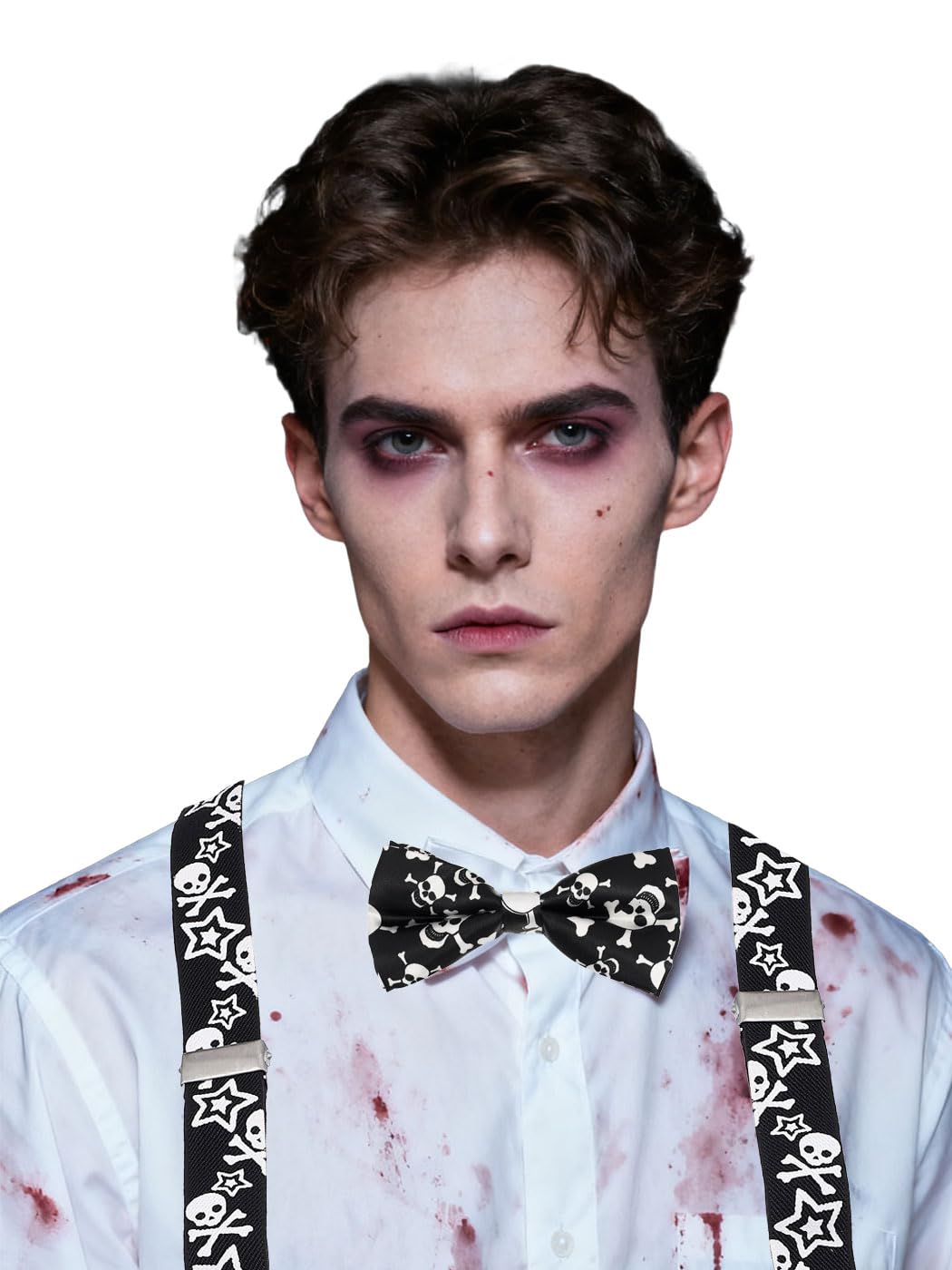 Kakaco Halloween Bow Tie and Suspenders for Men Skull Skellington Blood Costume Accessories