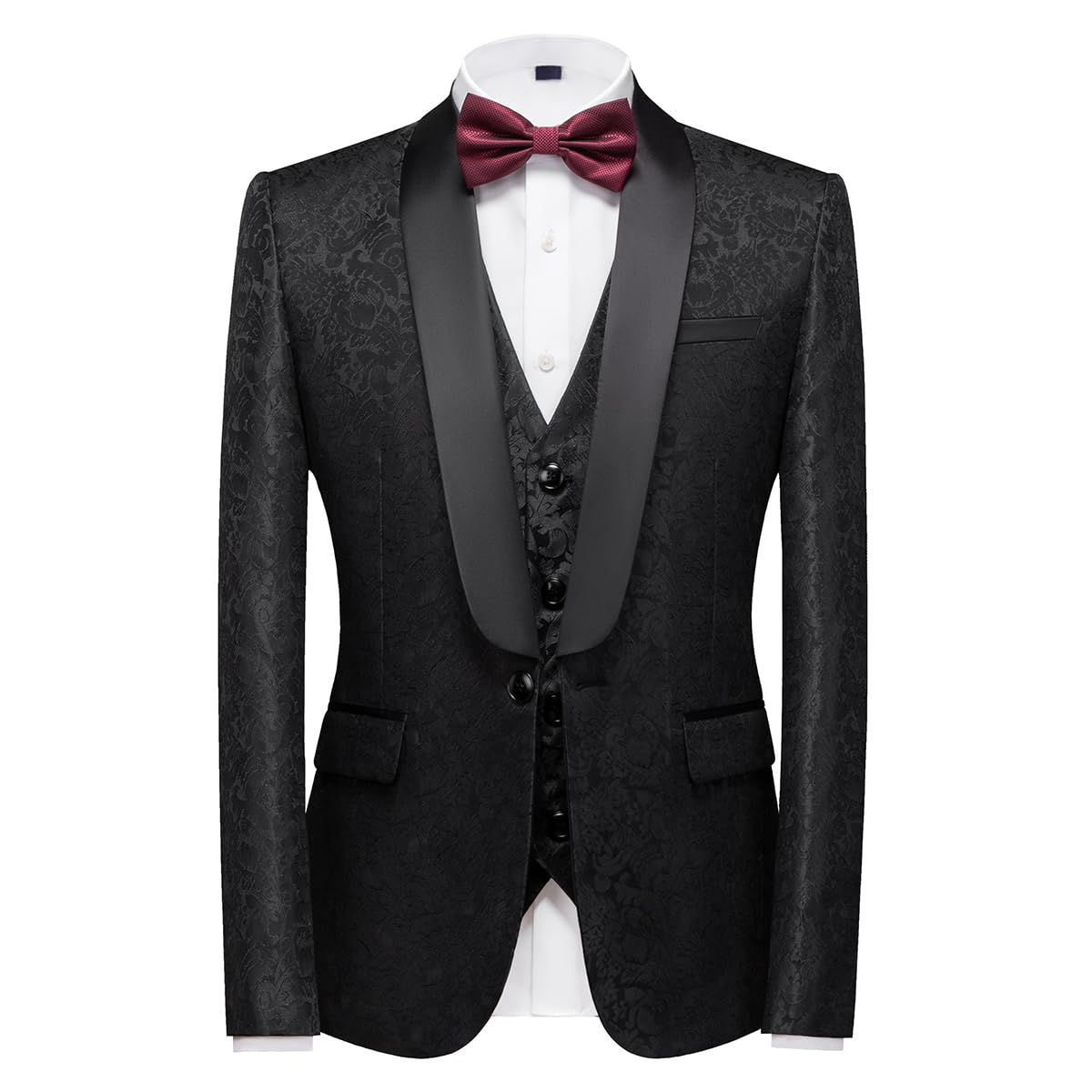 KUDORO Abito da Uomo 3 Pezzi Paisley Slim Fit Abiti da Sposa Abito Elegante Cerimonia Abito da Smoking Blazer Gilet Pantaloni
