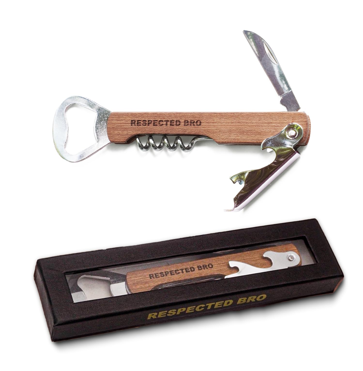 Multifunctional Corkscrews Wine Opener with Foil Cutter and Bottle Opener, Classic Wooden Wine Opener Corkscrew for Home Bar Tool, Idea Gift for