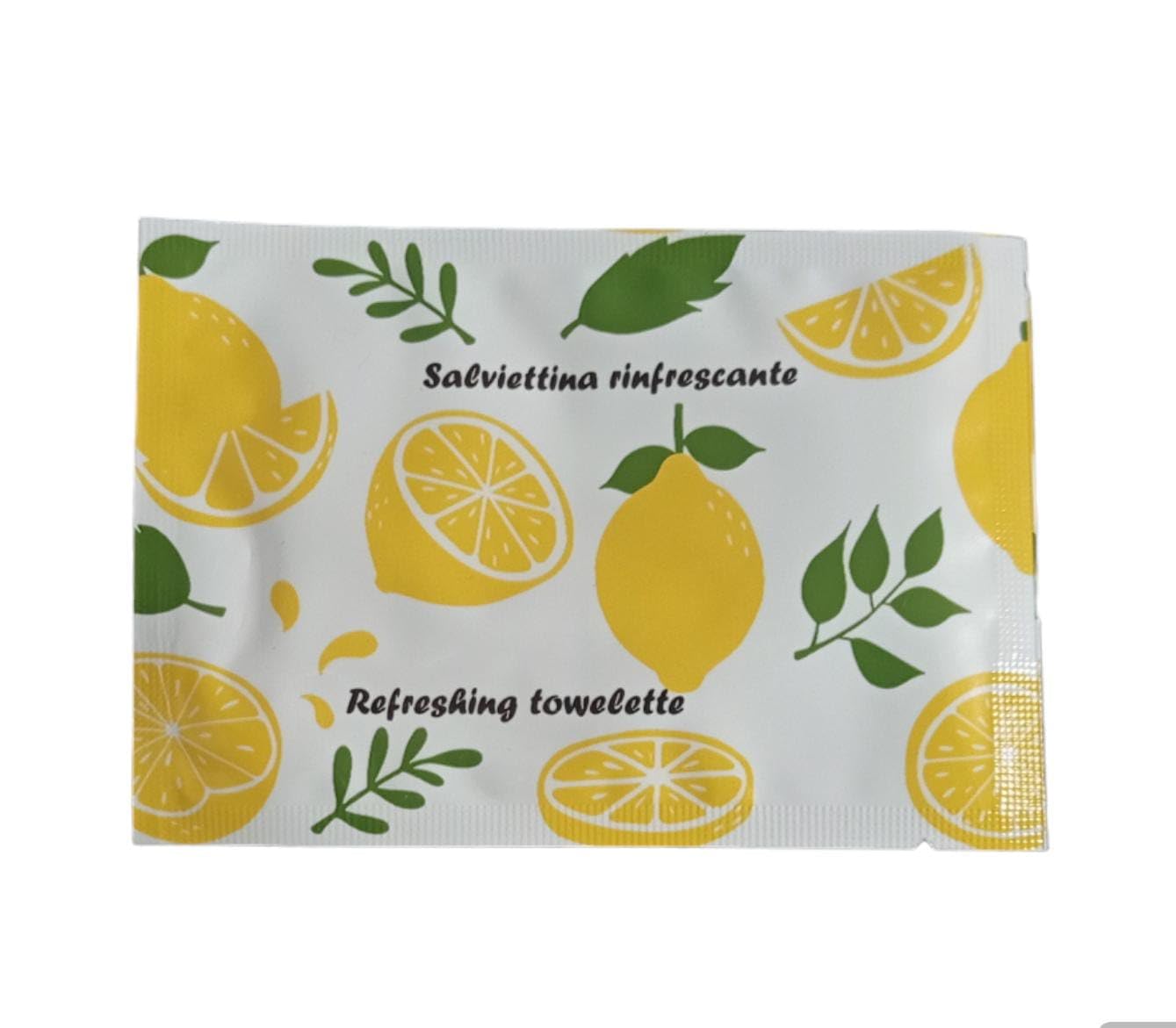 Salviette Monouso Umidificate al Limone 500 Pezzi, 7x10 Cm, Confezione Singola, Profumo al Limone, Per Ristoranti, Hotel, B&B, Alberghi