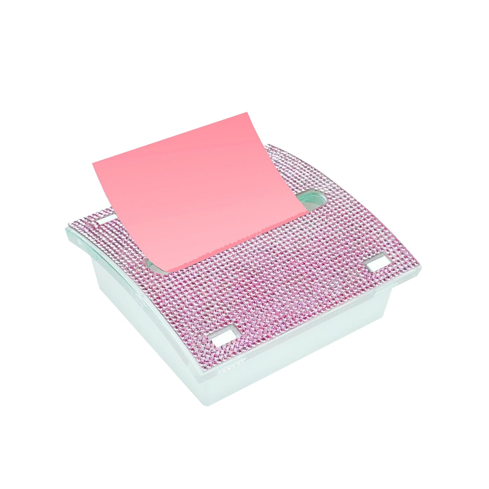 Pop up Sticky Note Holder Rhinestone Self Sticky Note Dispenser 3×3 Post it Dispenser for Pink Office Desk Accessories and Supplies (White Pink)