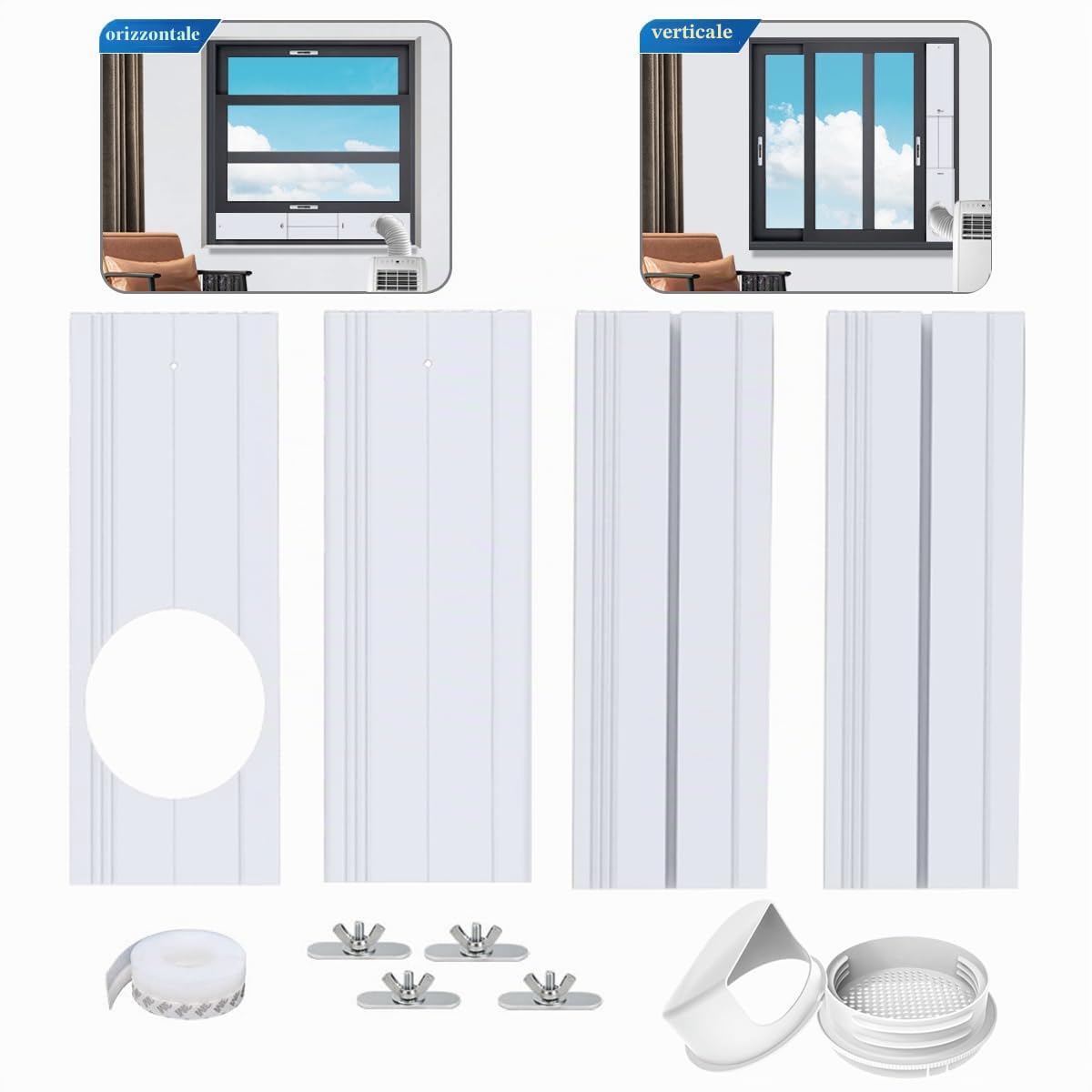 Kit di ventilazione portatile per aria condizionata con guarnizione della finestra per tubo di scarico diametro 13/15 cm
