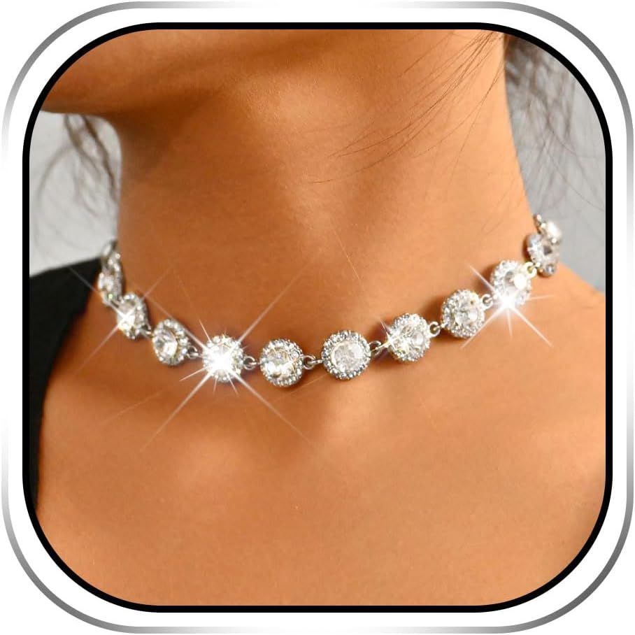 Crystal Choker Necklace Silver Rhinestone Chokers Diamond Jewelry for Women