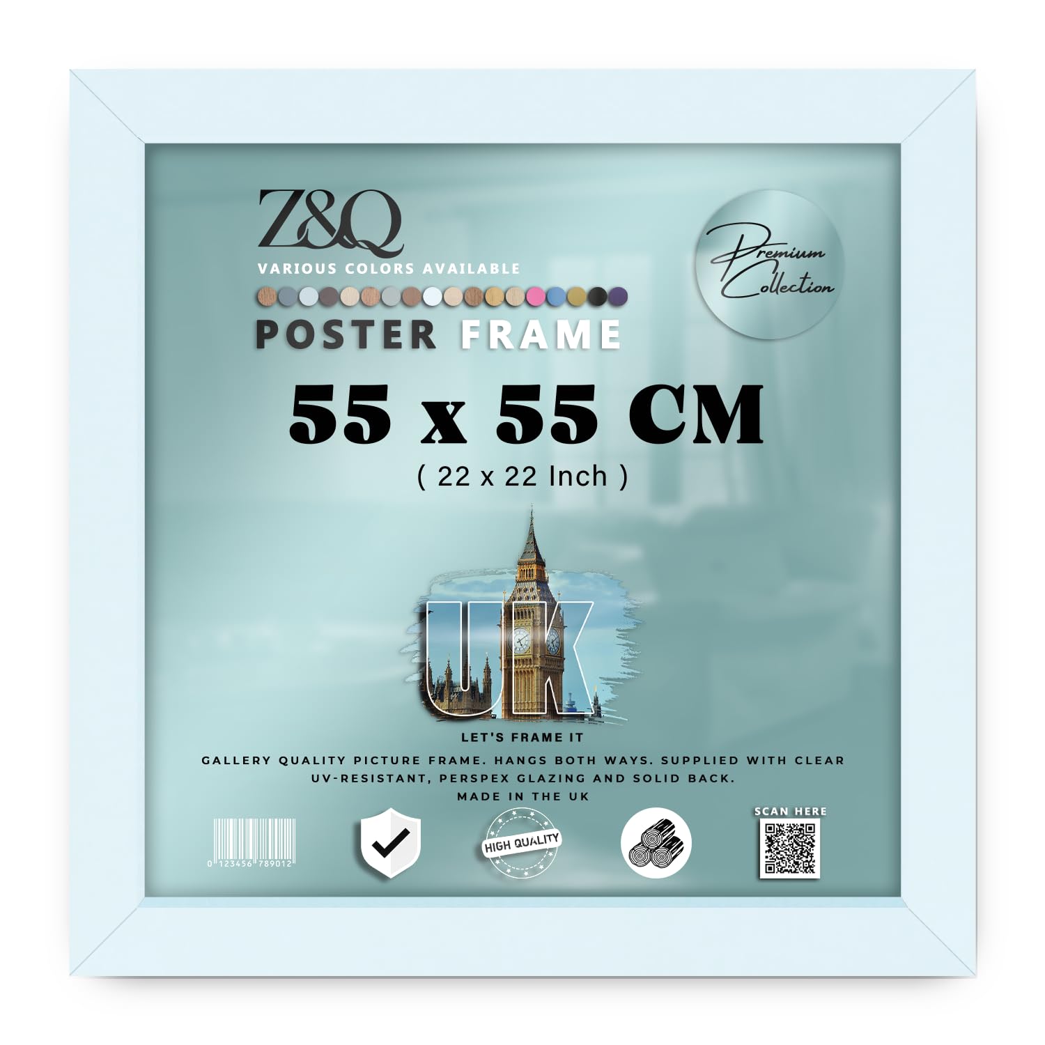 Z&Q | Decorative MDF Art Frame (55 x 55 CM) Engineered Wood, Modern Wall Display 22 x 22 Professional Look, 550 x 550 mm [ White ]