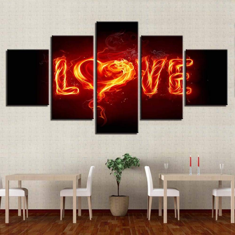ZHYING Stampa su Tela Soggiorno Decorazioni per La Casa Stampe Immagini su Tela 5 Pezzi Amanti del Fuoco Gesto d'Amore Dipinti Arte Murale Quadro Astratto Canvas Mare Fiori Musica