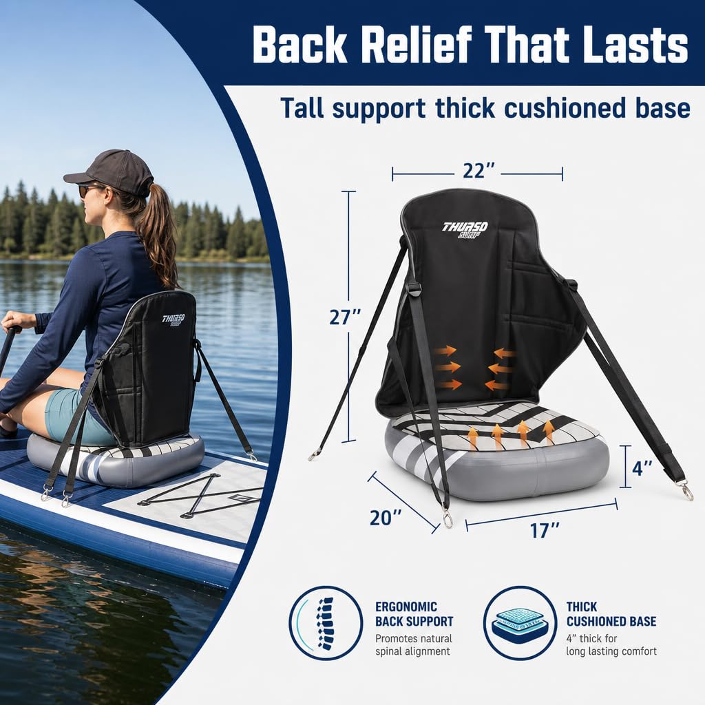 Thurso Surf Sedile universale gonfiabile per kayak con supporto per la schiena, sedile regolabile con schienale, extra robusto, comfort per SUP, canoa, pesca e barca
