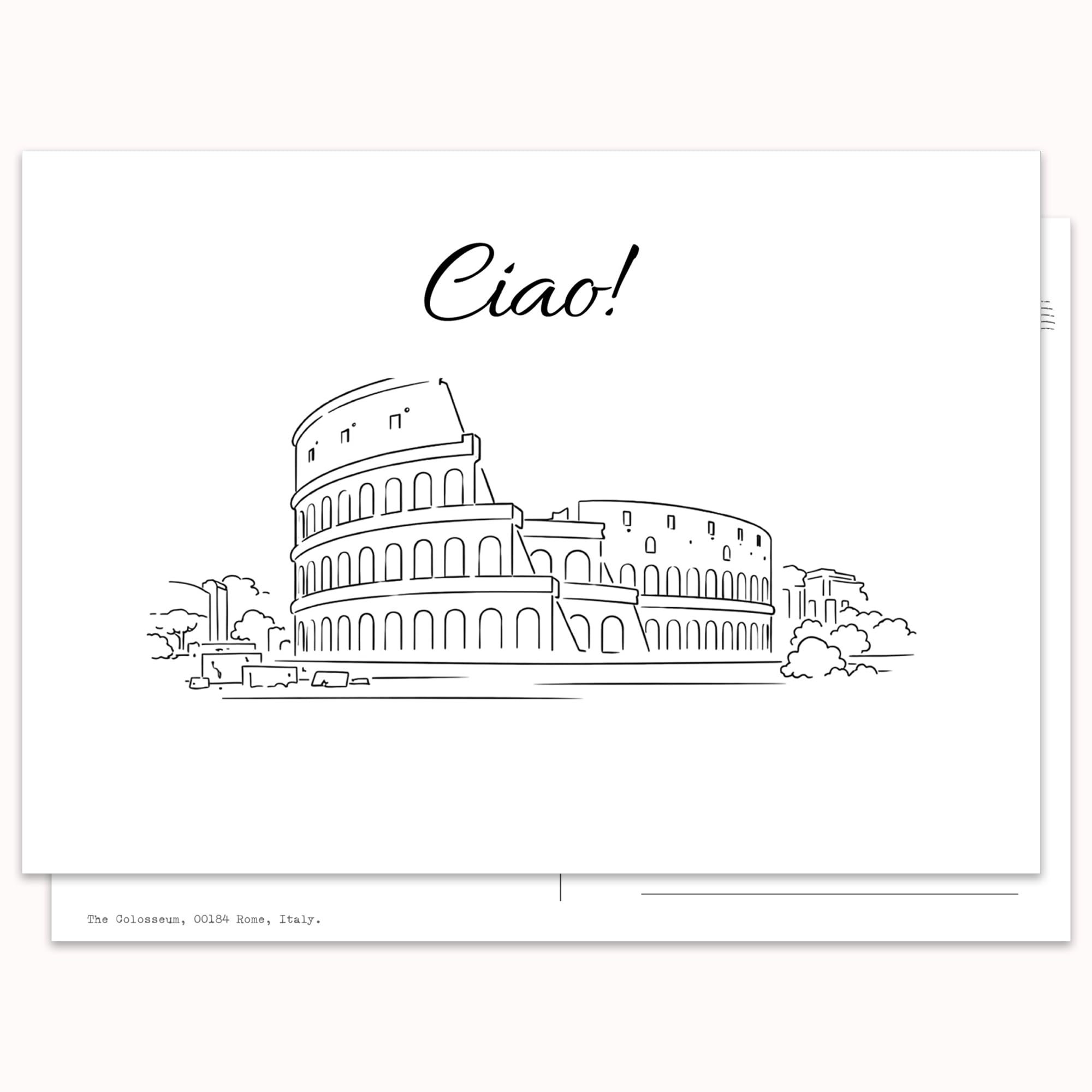 Edition Colibri Postcard - Line Illustration Colosseum | Set of 10 Flat Cards (A6) - Back for Writing on