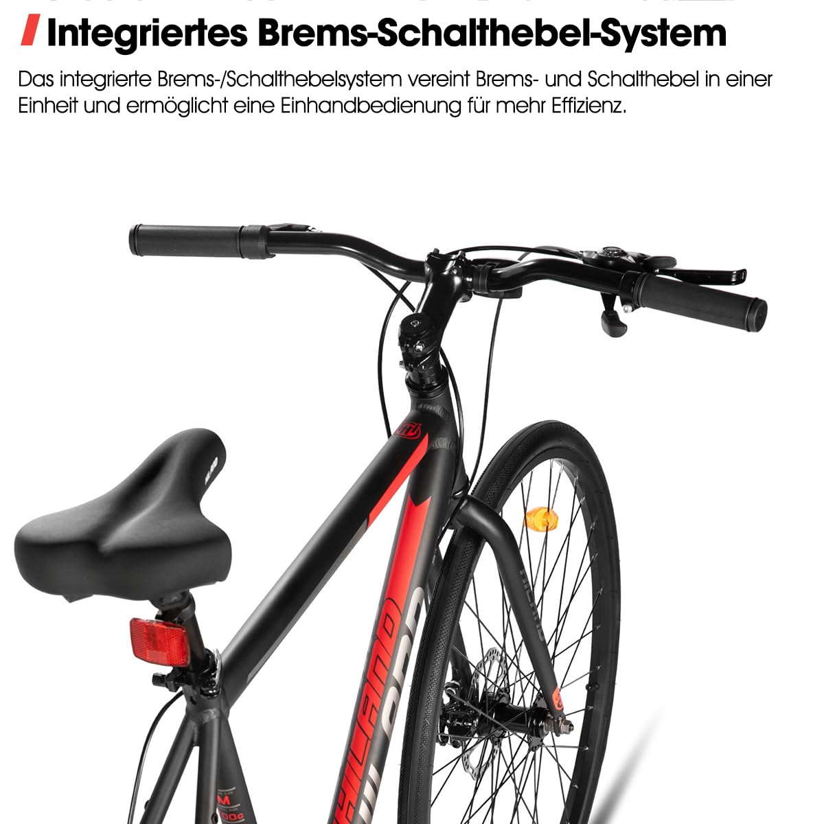 Hiland 700C Rennrad Herren und Damen, Aluminiumrahmen, 7 Gang Rennrad mit Doppelscheibenbremsen, Rahmenhöhe 530mm, 28 Zoll Straßenfahrrad für Pendler, Schwarz