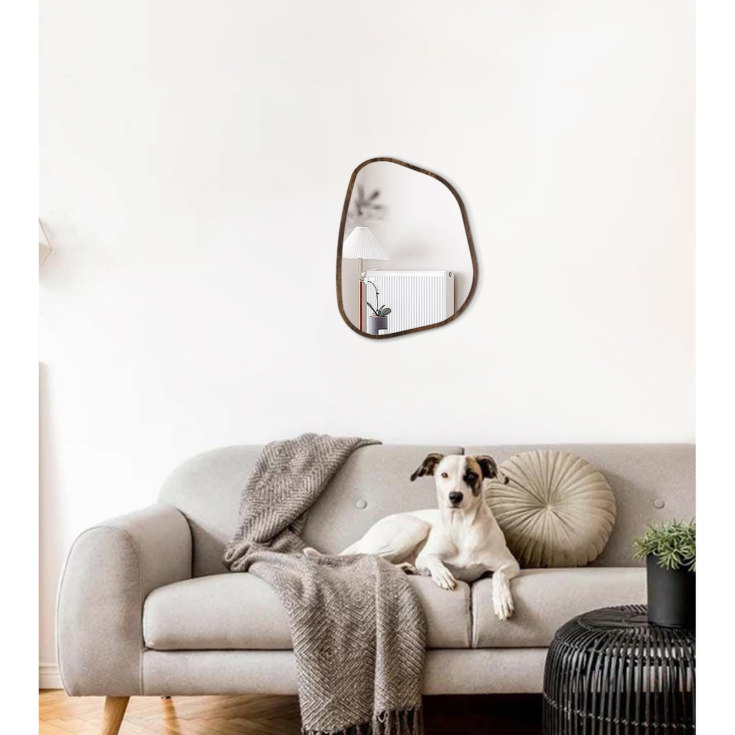 HLFMVWE Asymmetrical Mirror Irregular Oval Wall Mirror Modern Wood Frame Unique Shape Wall Mounted Vanity Artistic Decorative for Living Room Bedroom Bathroom Entryway Hallway 35 x 25CM - Image 3