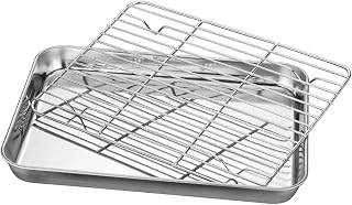 Baking Sheet Set - Durable Stainless Steel Trays, Multipurpose Roasting Wire Grates, Effortless Food Release Pan Grid, Heavy Duty BBQ Grilling Cookie Pans - For Kitchens Cooking Yards Gardens