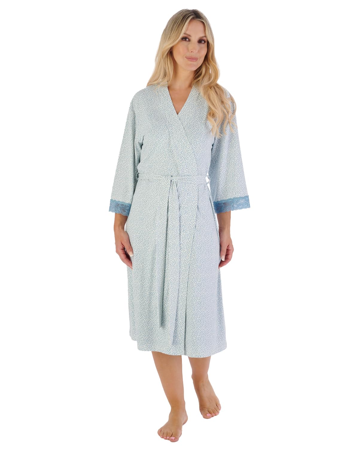 Slenderella Women's Blue Print Gaspe Supersoft Kimono Wrap Gl07704 Large