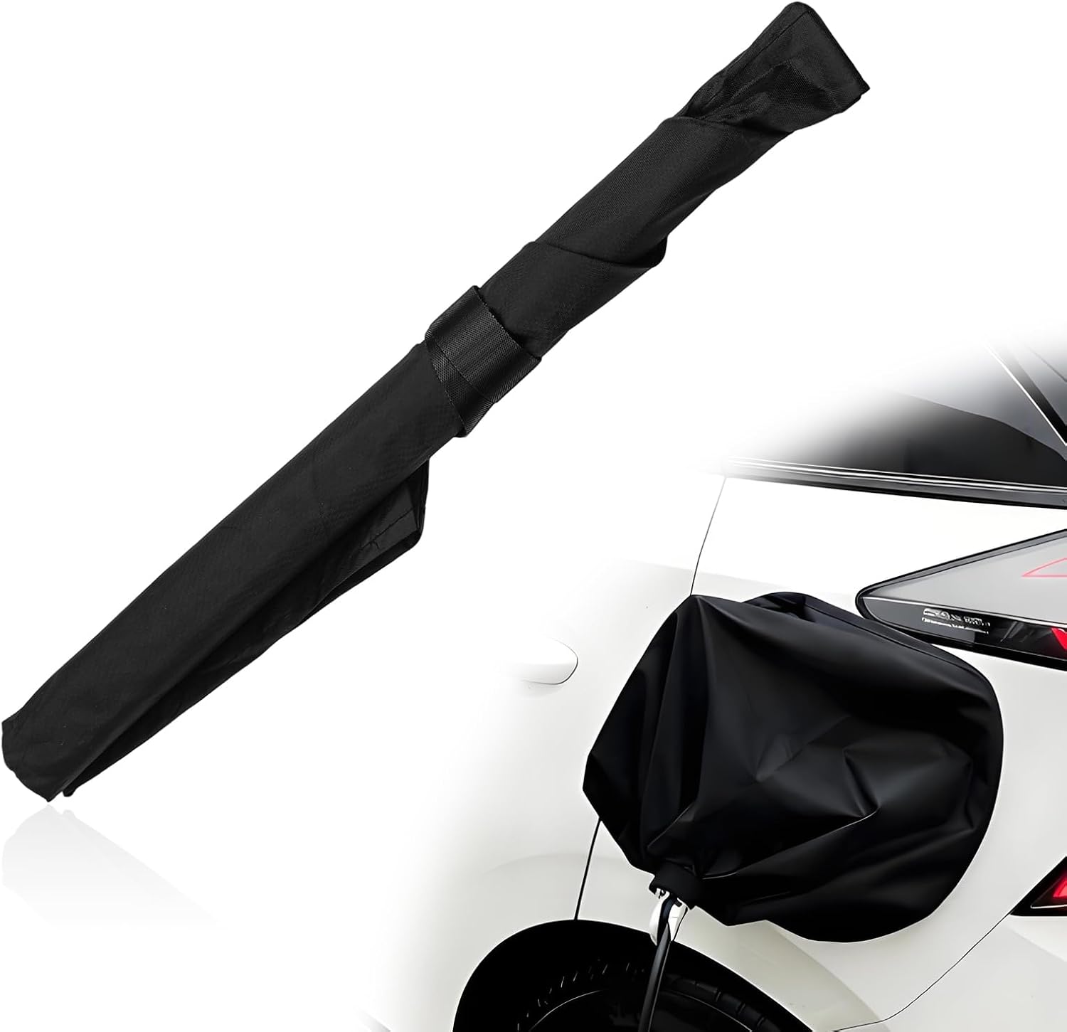 Universal EV Charger Port Cover - Waterproof Outdoor and All Weather Protection Against Rain Sun UV Snow Dust with Magnetic Adhesion for Most Electric Vehicles Black