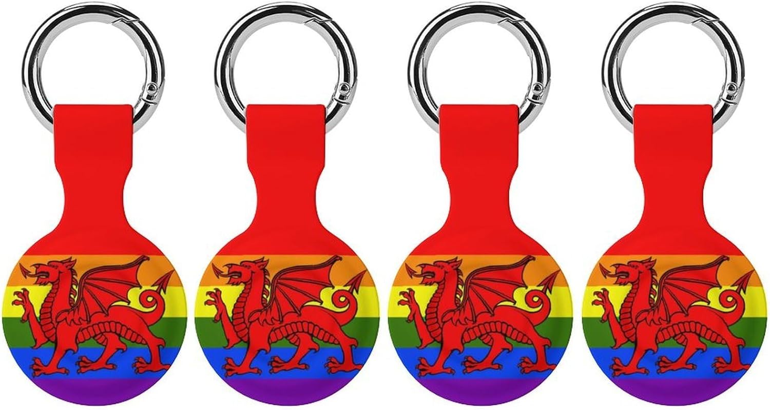 Wales Flag Rainbow Funny Cover Compatible with AirTag Case Protector GPS Tracker Holder with Keychain