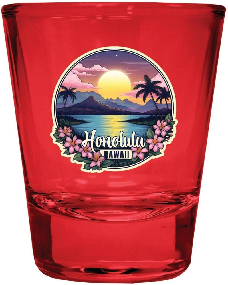 Vaso Tequilero Souvenir Honolulu Hawaii 2 oz Rojo Pack de 4