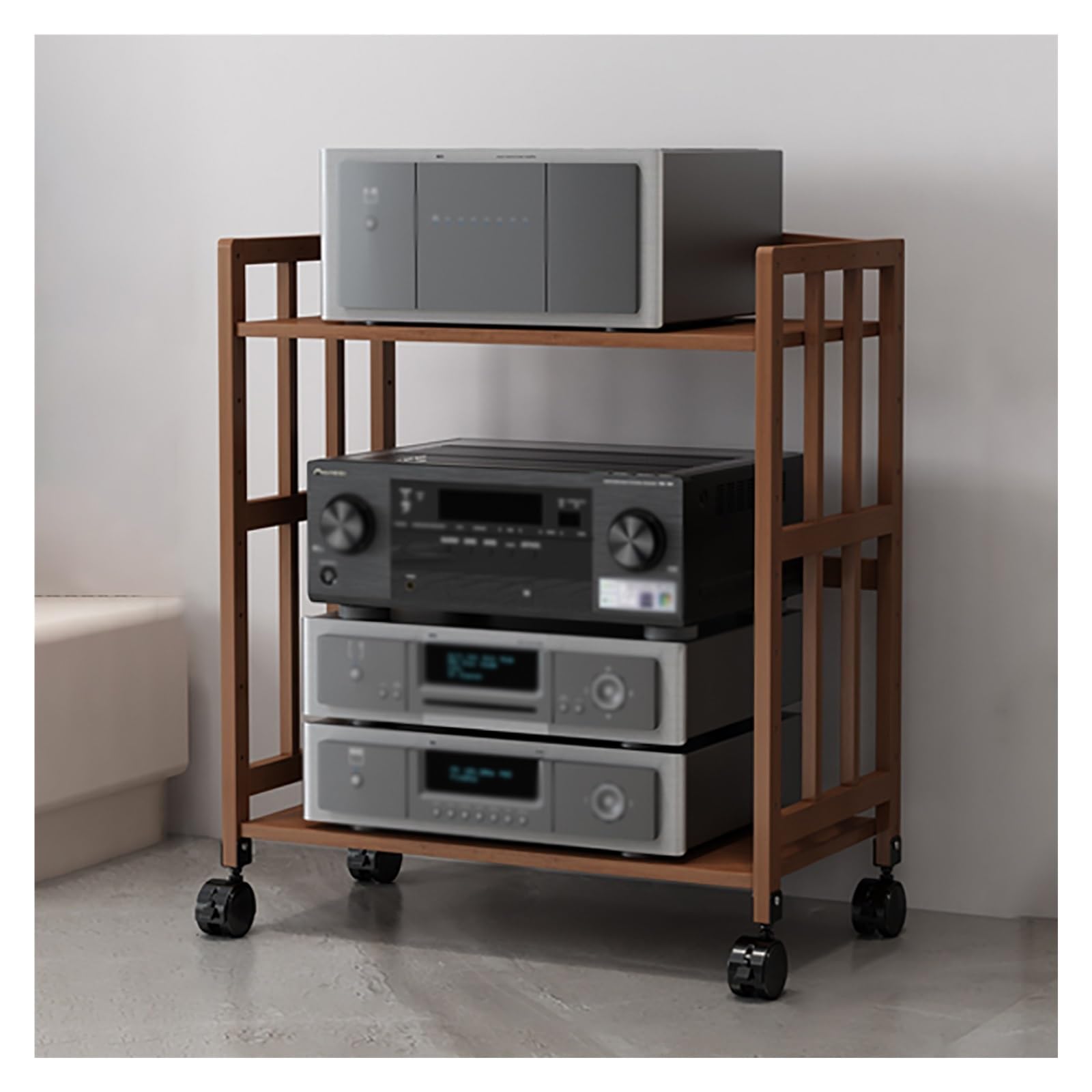 Meuble de Rangement HiFi Rack, Support réglable pour équipement stéréo avec roulettes, étagères à 2 Niveaux pour matériel Audio/vidéo Domestique