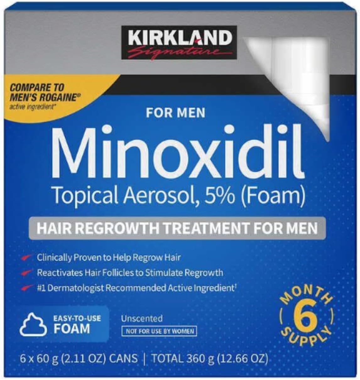 Kirkland Signature 778152 Kirkland Hair Regrowth Treatment 5% Minoxidil Foam for Men - 6 Months Supply
