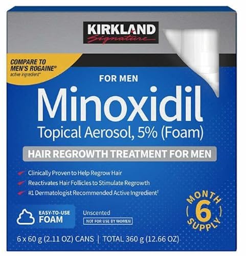 Kirkland Signature 778152 Kirkland - Tratamiento de crecimiento del cabello 5% de espuma de minoxidil para hombres - 6 meses de suministro
