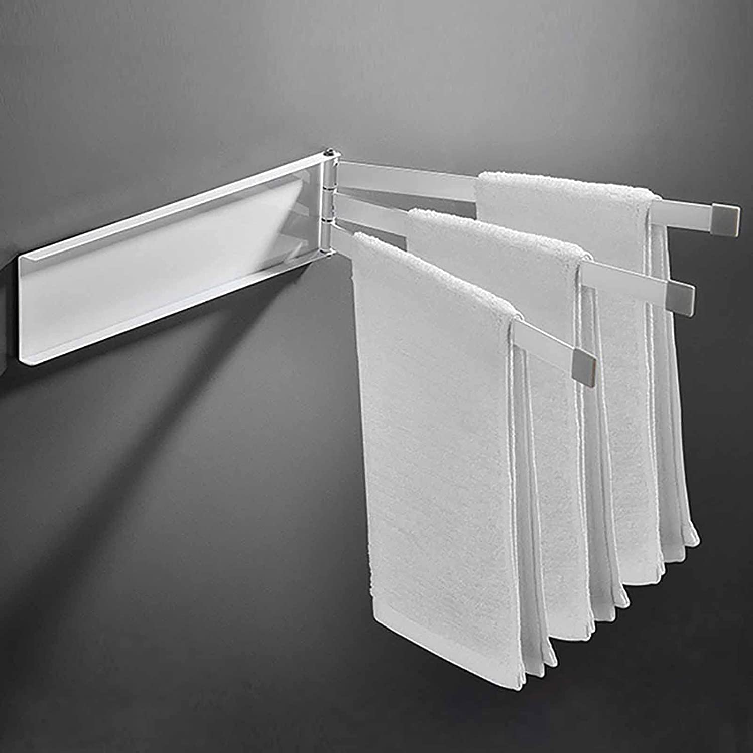 Portasciugamani Senza Foratura, mensola da Bagno, Accessori da Cucina, Supporto Pieghevole e Girevole, Barre da Parete, Supporto da Bagno (Bianco)