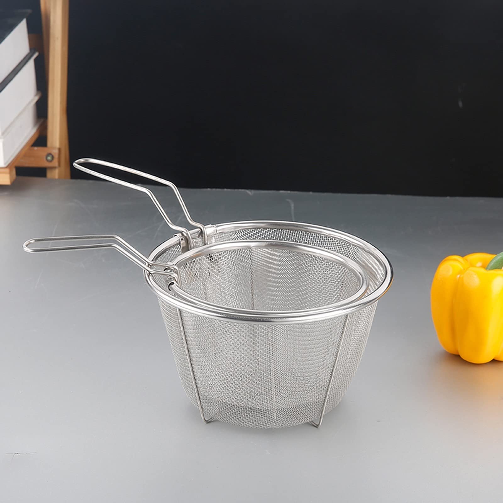 Cestino quadrato in acciaio inox per patatine fritte, ali di pollo e carne, colino per olio, cestello per friggitrice da cucina (piccolo), perfetto per cibi fritti croccanti