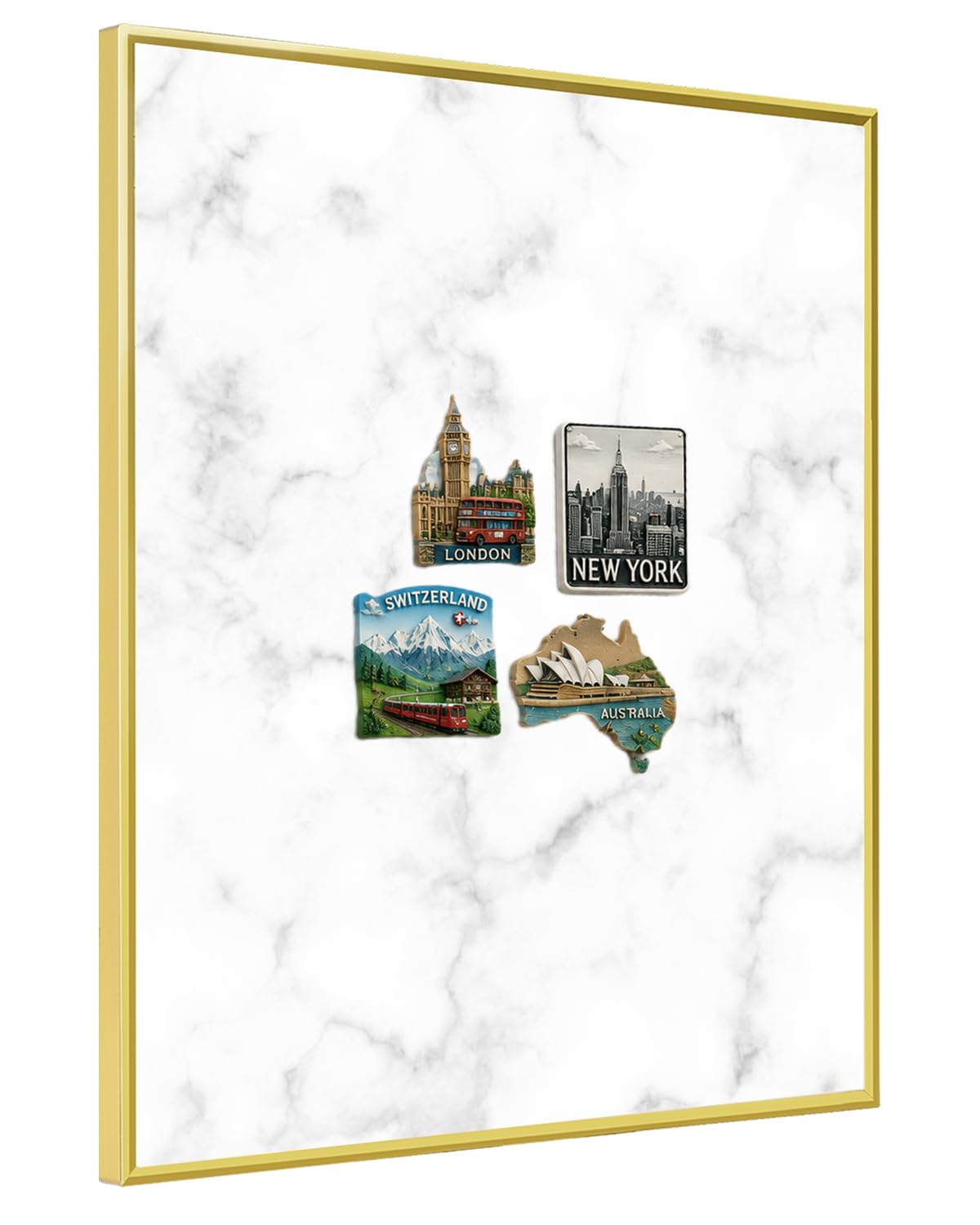 Umtiti Marble Magnetic Display Board with Gold Aluminum Frame