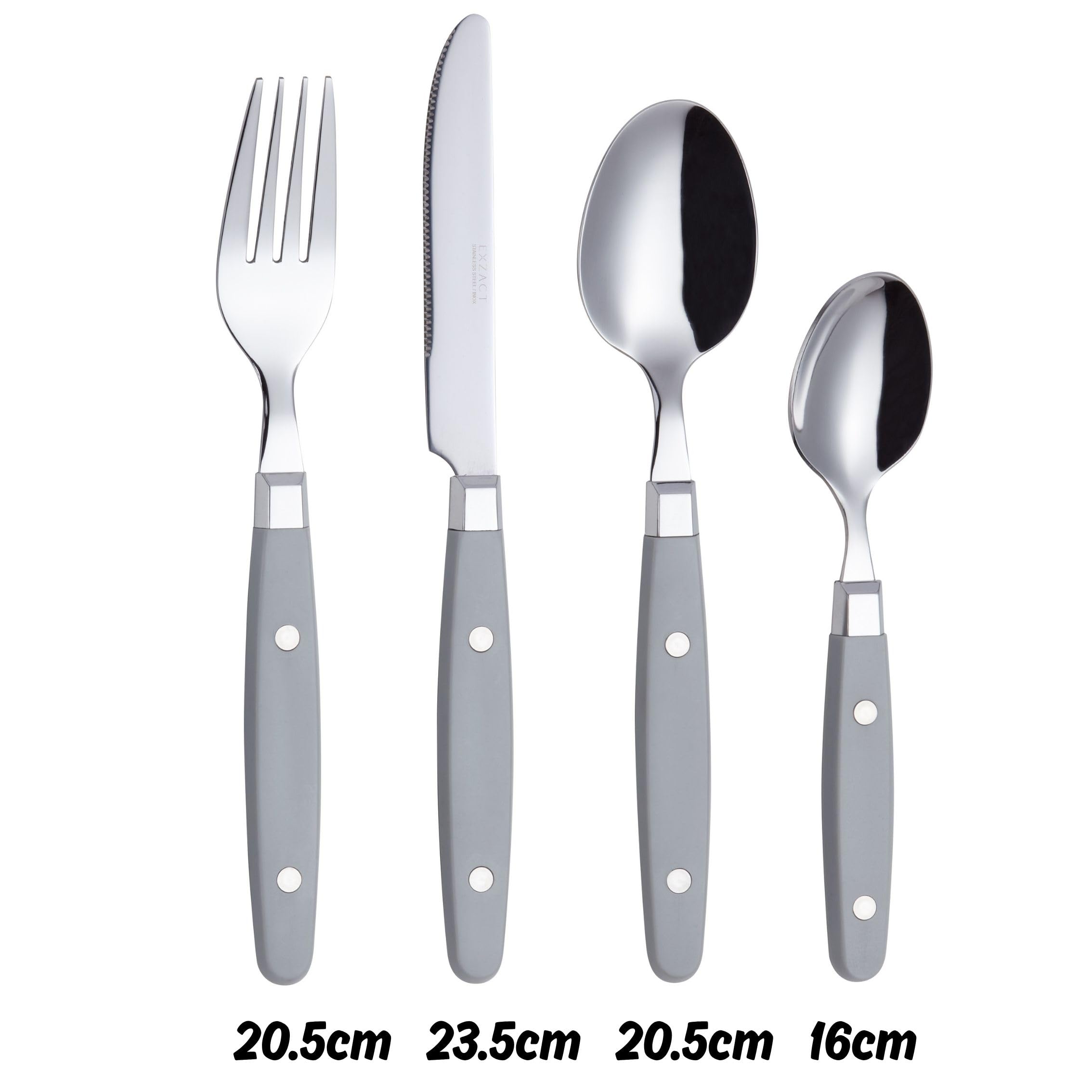 EXZACT Posate 24 pezzi in acciaio inossidabile - con manici per rivetti/Posate stile retrò - 6 forchette da tavola, 6 coltelli da tavola, 6 cucchiai da tavola, 6 cucchiai da tè -Serve 6 (Grigio)