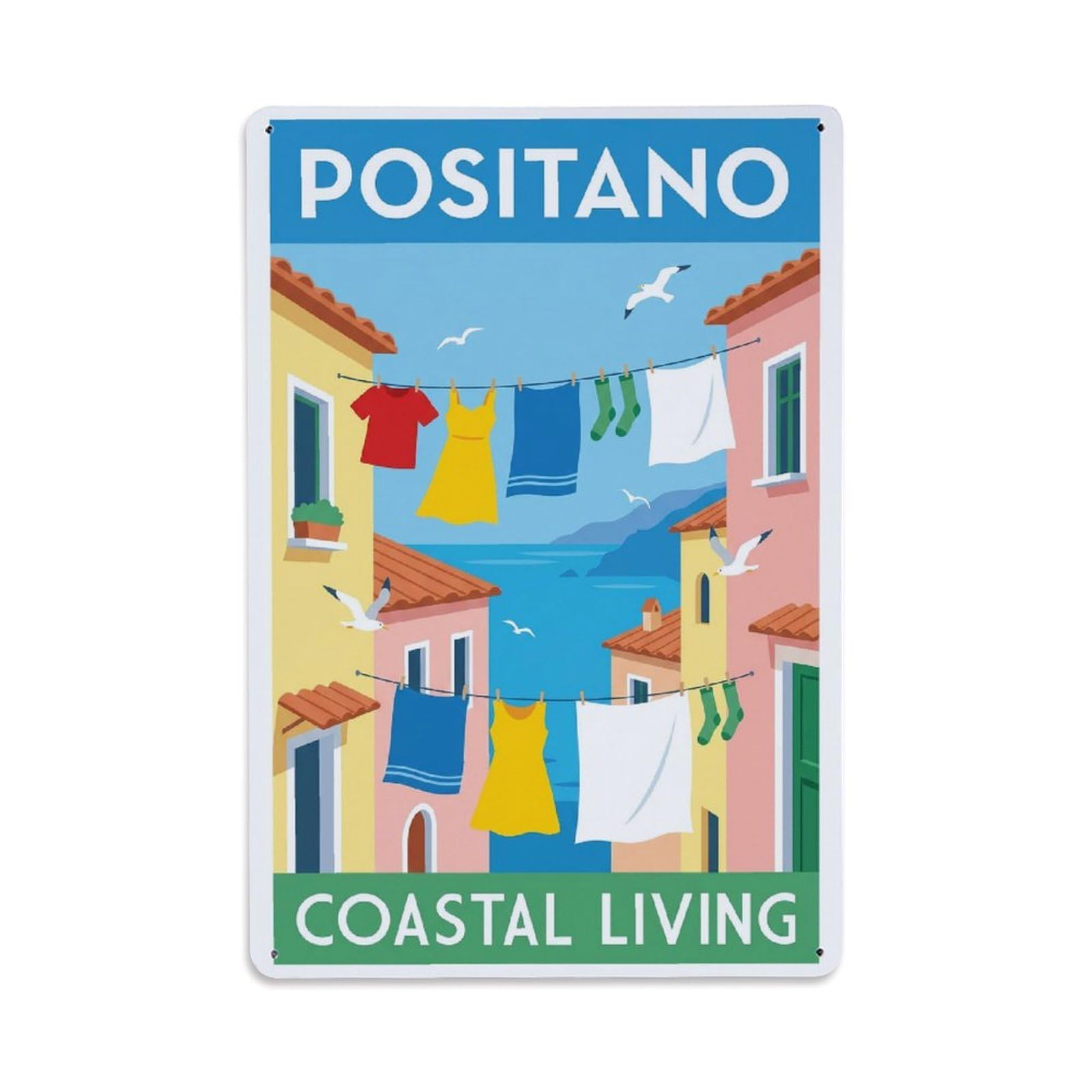Vintage Travel Positano Italy Rambler Metal Tin Sign Plaque Wall Decor for Cafe, Club Bar, Office, Garden Metal Poster 8x12Inch