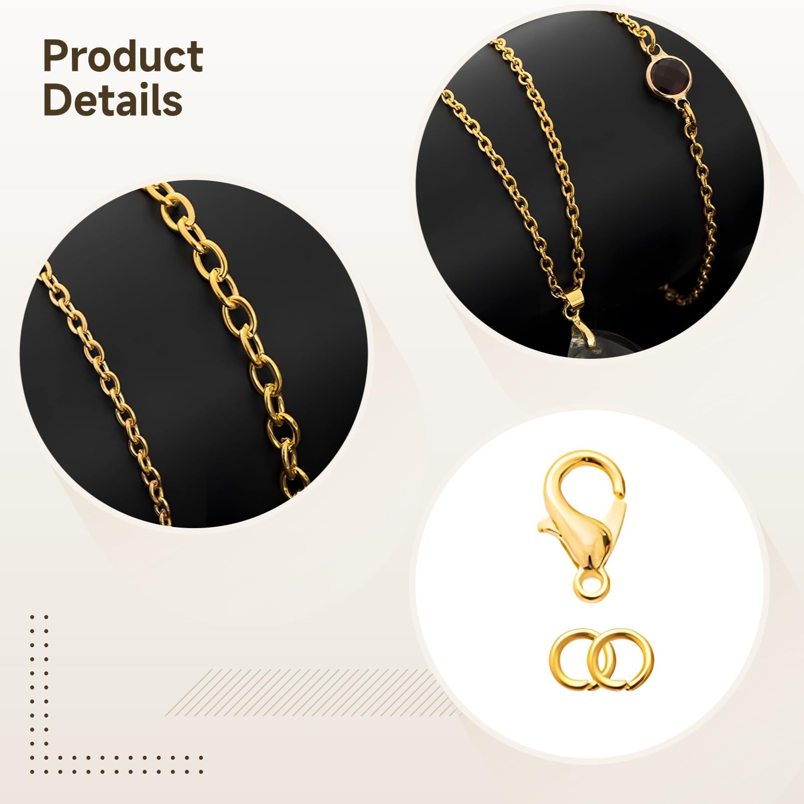 Lot de 2 chaînes bijou plaquées or, kit de fabrication de bijoux de 16,4 pieds avec 60 fermoirs mousqueton et 120 anneaux de jonction, chaîne à maillons croisés, pour collier et bracelet DIY