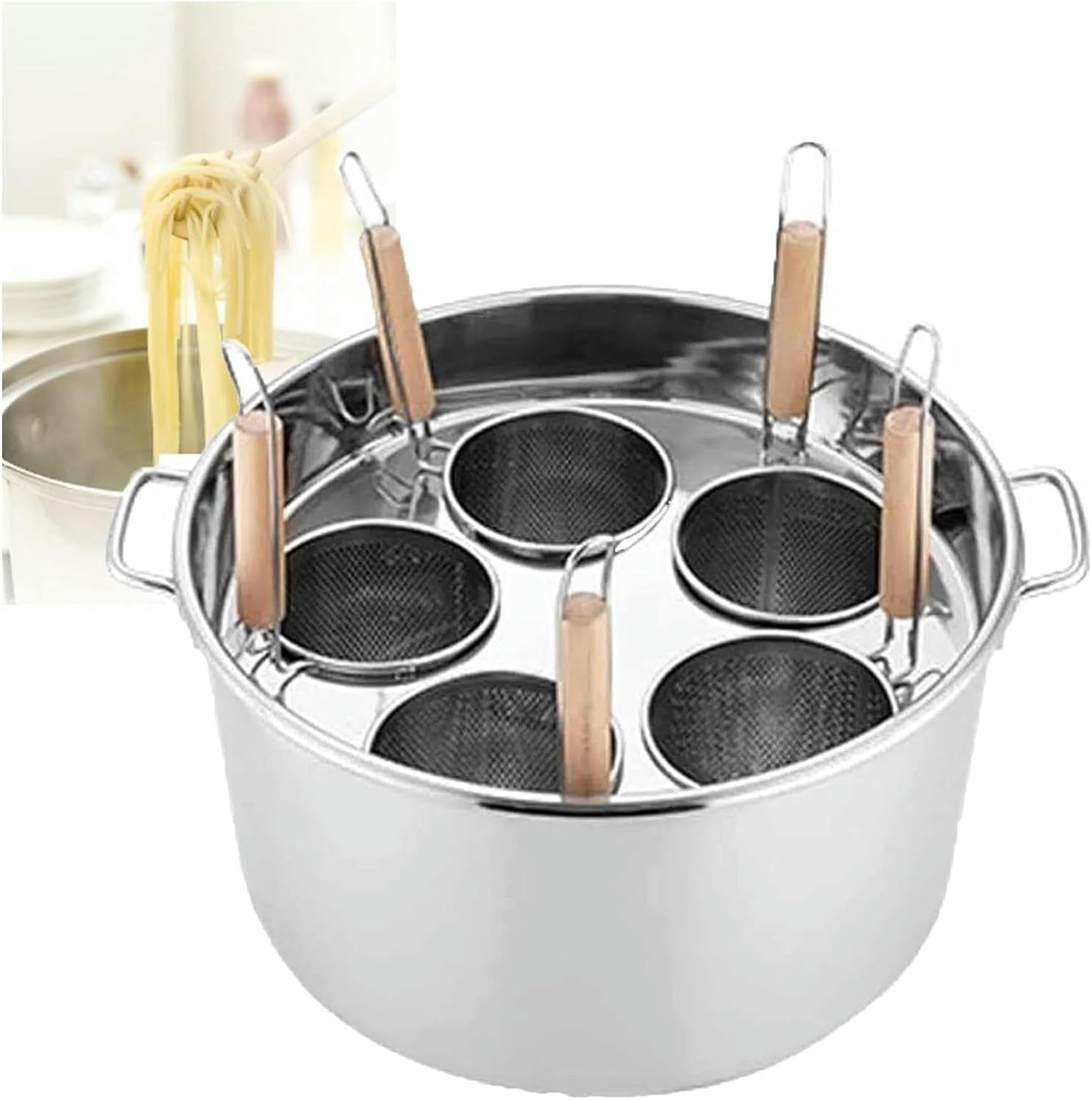 Pentole per Pasta, Set per cuocipasta Commerciale, cuocipasta Multifunzionale con divisore e colino, pentola in Acciaio Inox per Cucina Domestica, Ristorante (5 Fori)
