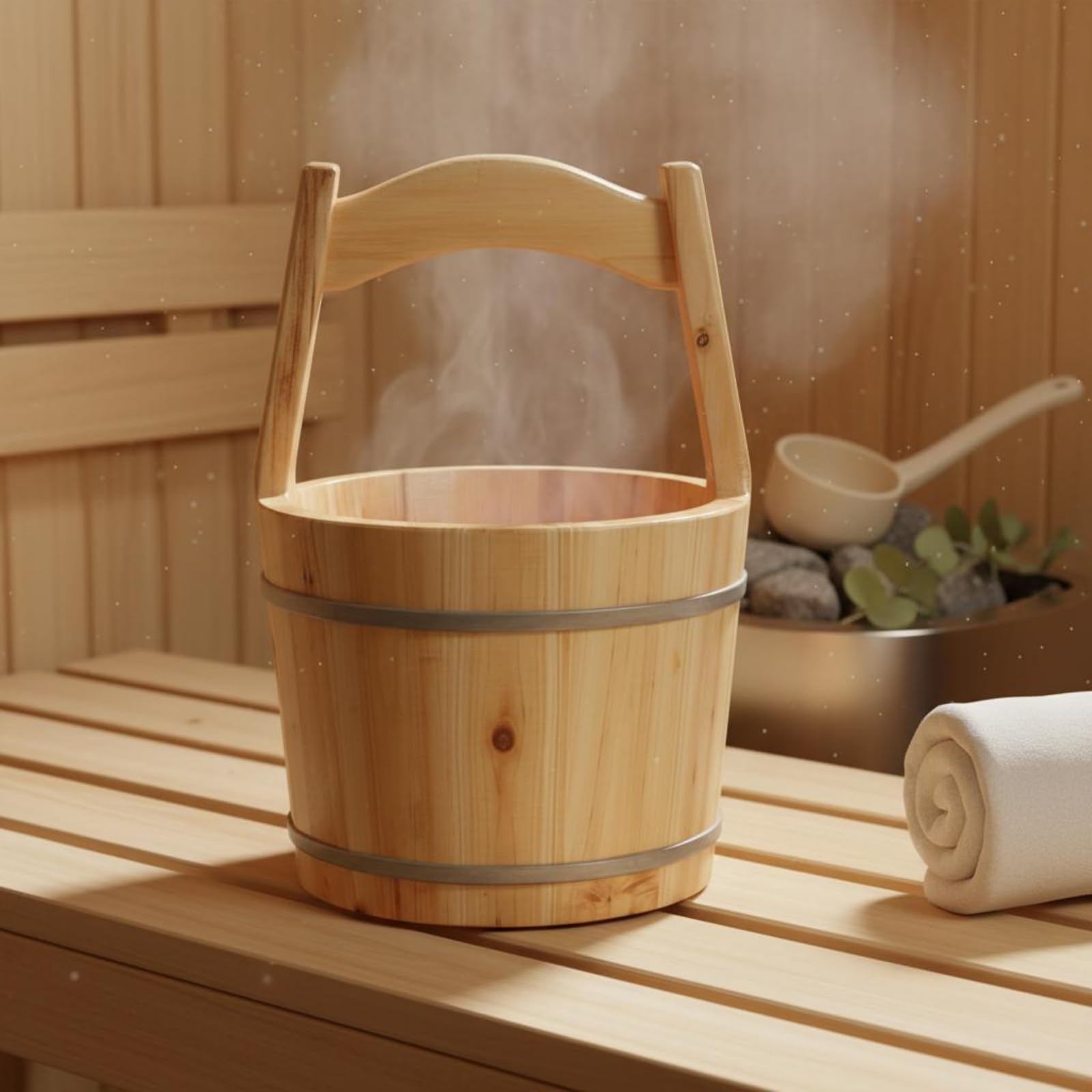 Generic Vasca da Bagno per Piedi in Legno Secchio da Sauna Contenitore da Acqua Manico Solido Materiale Legno di Abete Robusto Adatta per Sauna Casa Relax Benessere, Extra Grande Capacità 42 Libbre