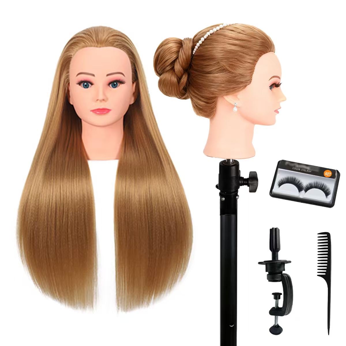 Mannequin Head 80% Human Hair for Braiding, Cosmetology Training, Hairstyling Practice - Realistic Doll Head for Beginners & Professionals