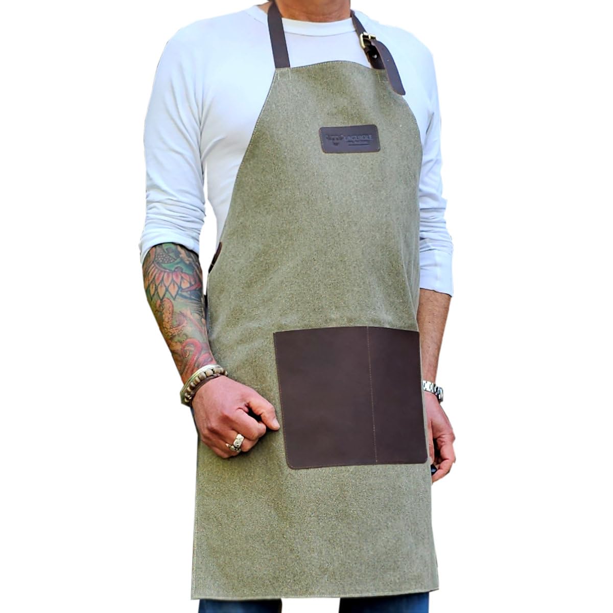 Laguiole en Aubrac Grillschürze, Garten- und Arbeitsschürze, Canvas olivgrün