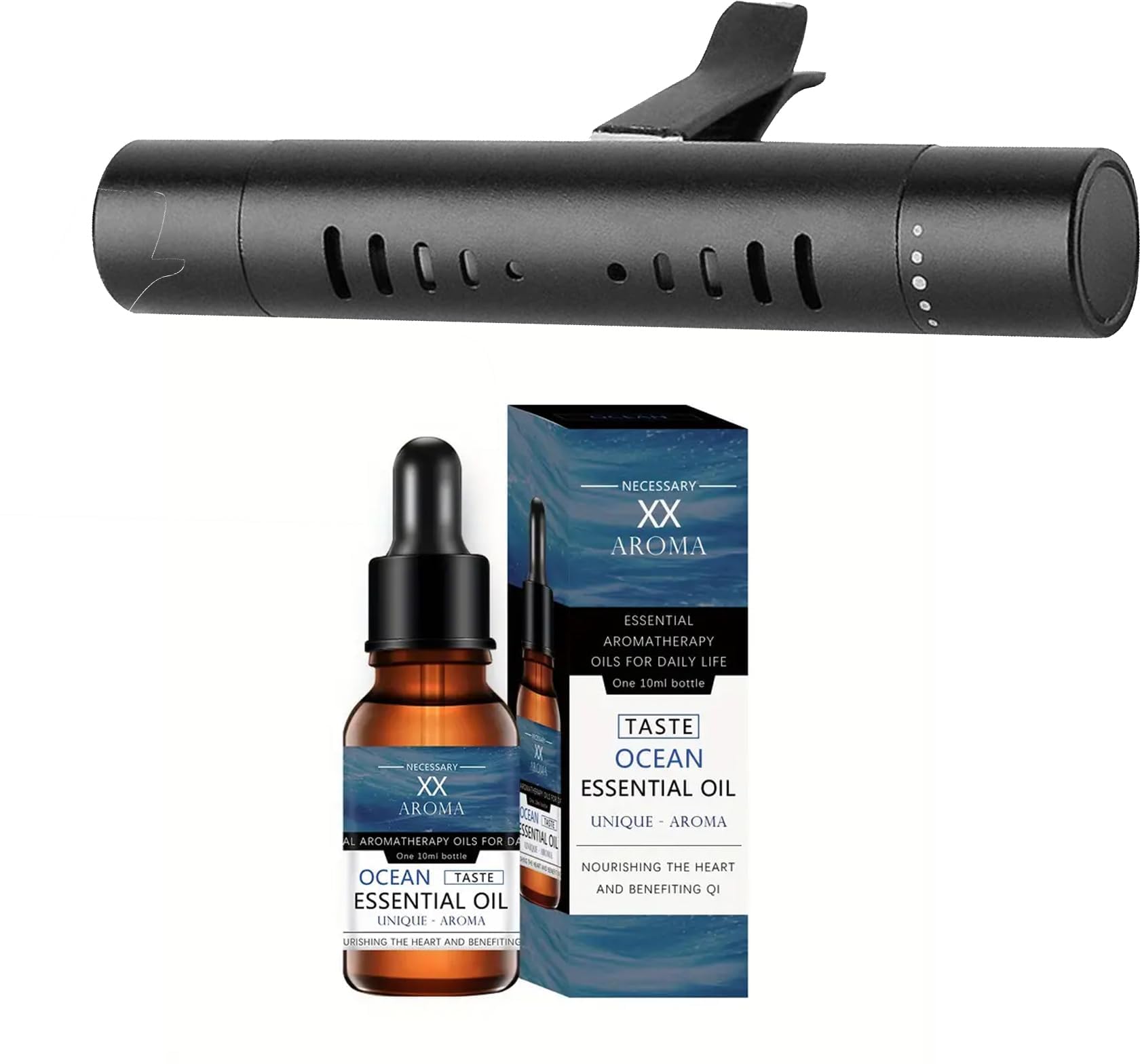 Car Air Freshener long lasting diffuser car accessories interior with fragrances custom bundles essential oil deodorizer fresh air freshener car refillable (Black with 10 ml Essential oil Ocean)