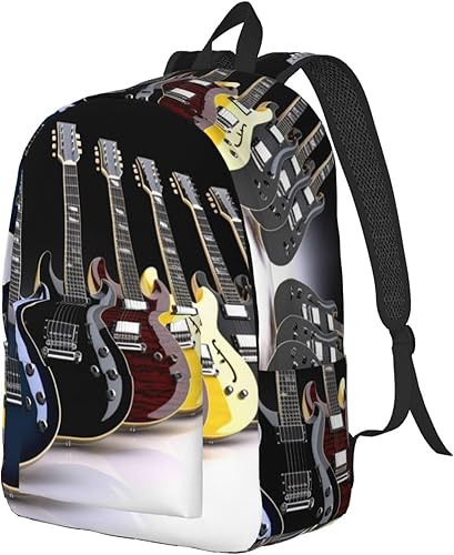 Miniatura 2 de VACSAX Guitarra eléctrica Imprimir Mochila Lona Mochilas Casual Bolsa Viaje Daypack, Negro -, Mochilas Daypack