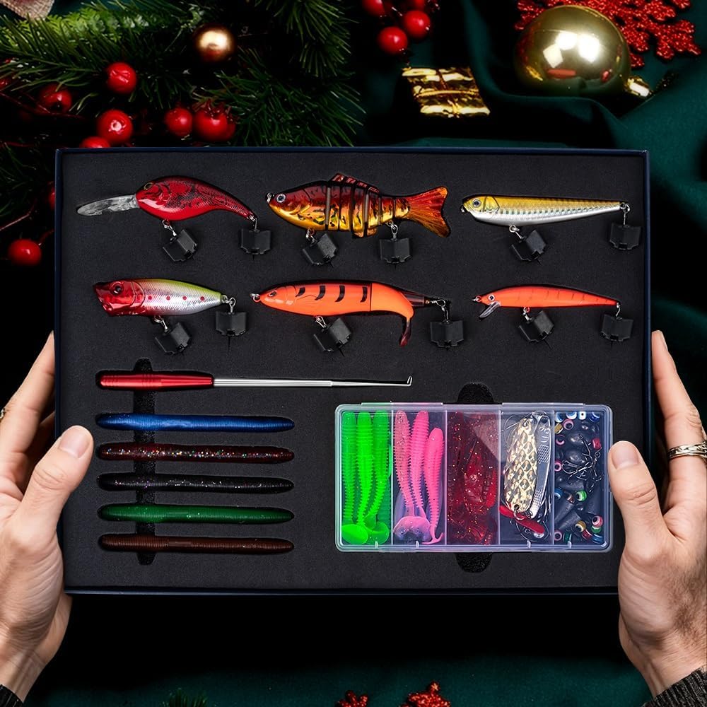 104PCS Fishing Lures Kit with Glide Bait, Hooks,Weights, Fish Hook Remover Tool& Fishing Accessories, Fishing Gear Gifts for Fisher Adult Men Teen Boys