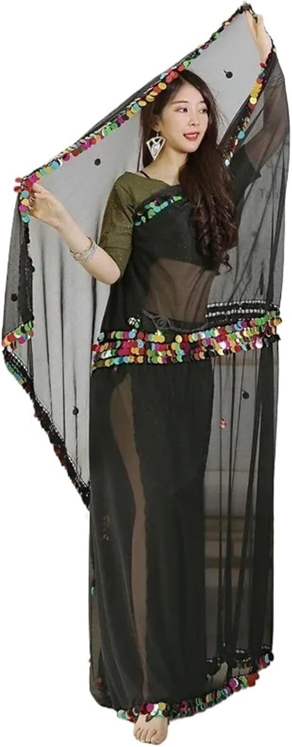 SSDDLZEQ Stage performance version Belly Dance Veil With Sequin Embellishments, Suitable For Stage Performances(Multi-colored)