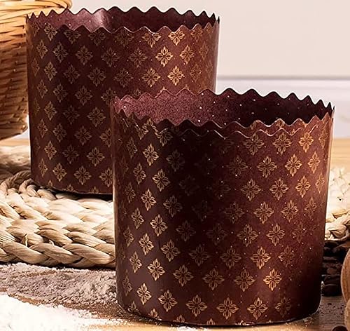 Miniatura 6 de Molde Kulich de 12 onzas para pan de Pascua Paska  12 piezas  Formas de pan de Pascua  Moldes de papel Panettone universales  Diseño marrón 4.33