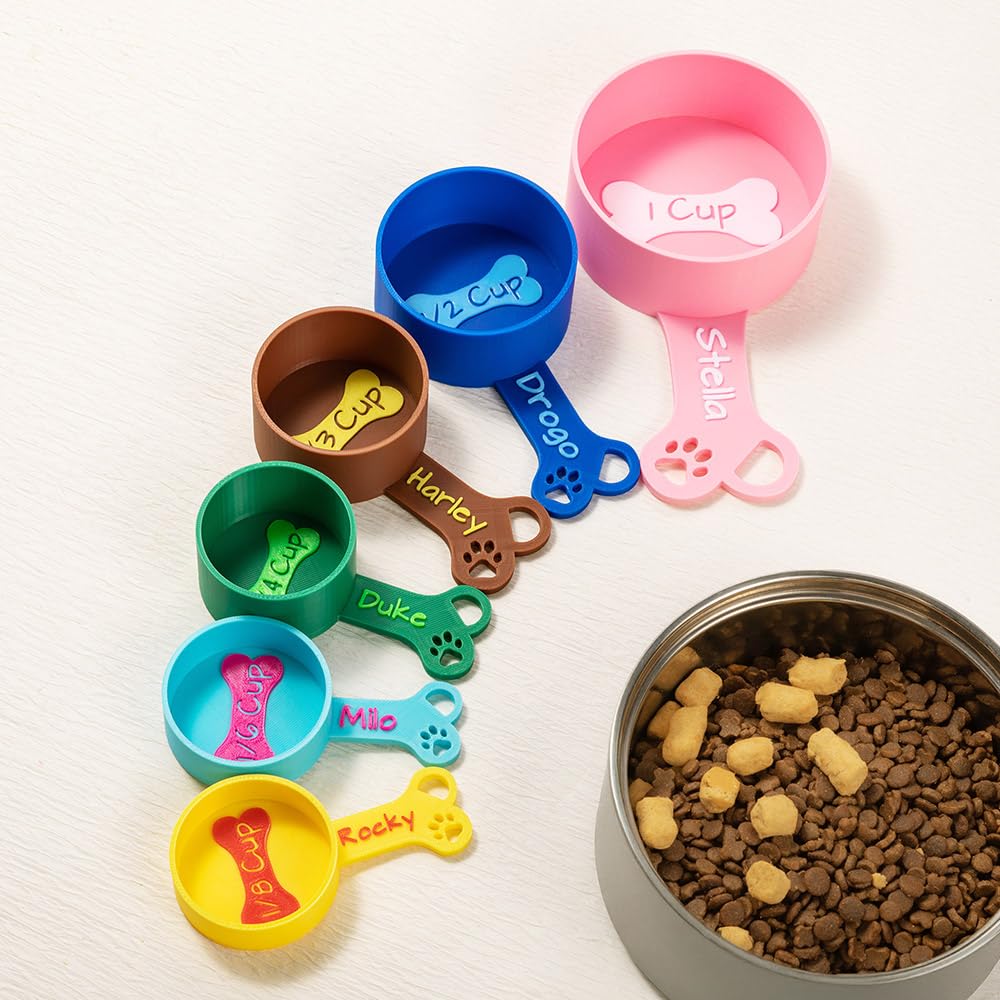 Personalised Multicolor Dog Food Scoop with Paw Print Bone Custom Name Dog Food Measuring Cup Multiple Specifications Dog Accessories Pet Food Scoop Gift for Dog Owners