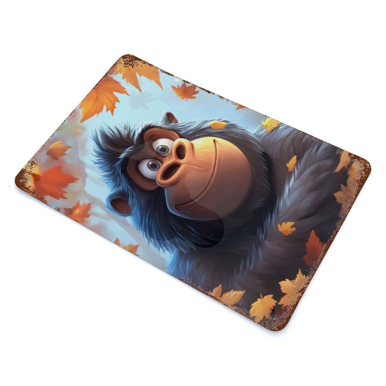 Smiling Gorilla in Autumn Vintage Rust Metal Sign 11.8"x7.9", Classic Wall Plaque for Basement, Hobby Room And Garage Decor