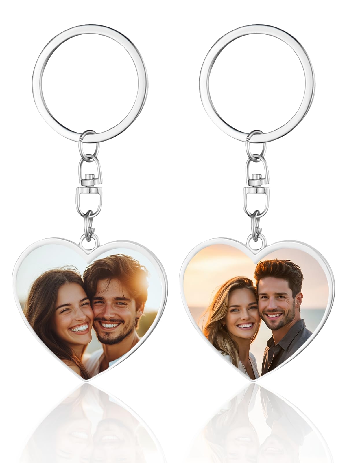 Bexoa Unisex Heart - 2 Photos Personalised Keyring Photo,Custom Keyrings With Picture Text Double Sided,Personalised Christmas,Birthday,Father Day,Mother's Day Gifts For Men Women (Heart - 2 Photos)