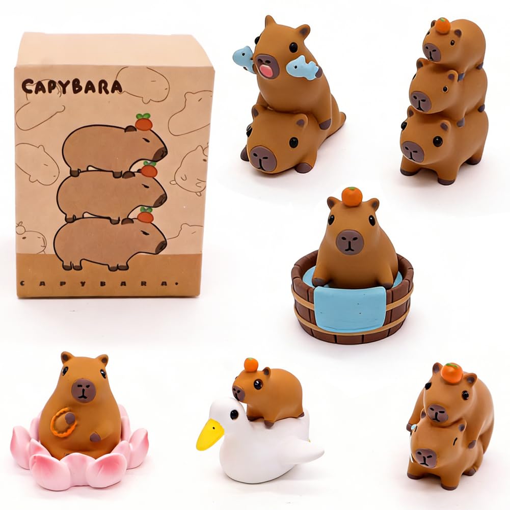 KMFASVX Capybara Figures Blind Box 1Pcs Cute Capybara Series Mystery Figures Cake Topper Adorable Action Figures Collectible Birthday Gift Home Decorations Random Design, Single Box (Style E)