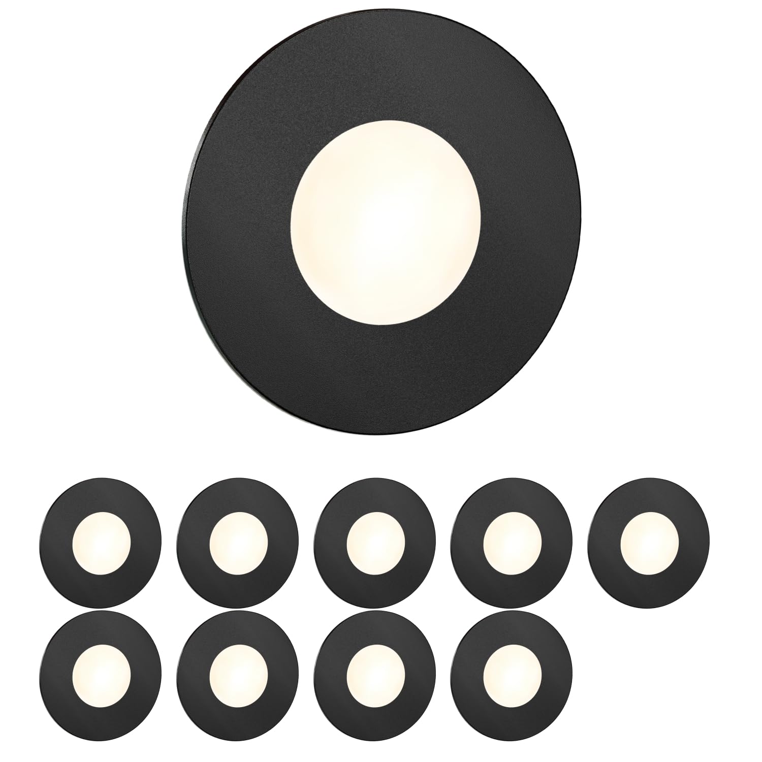 ledscom.de 10 LED luz de escalera/plafón empotrado FEX para interiores y exteriores, redondo, negro, 85mm Ø, blanco cálido