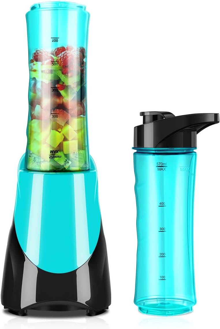 Blender for Shakes and Smoothies, Personal Blender Smoothie Maker for Single Serve, Portable Small Blender with 20 oz Tritan BPA Free Travel Sport Bottle, 300W Powerful Motor, 4 Sharp Blades