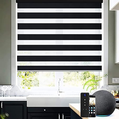 Miniatura 2 de Persianas de cebra inalámbricas para ventanas, control de luz de privacidad, tamaño personalizado, rodillo de doble capa para el hogar y la oficina,